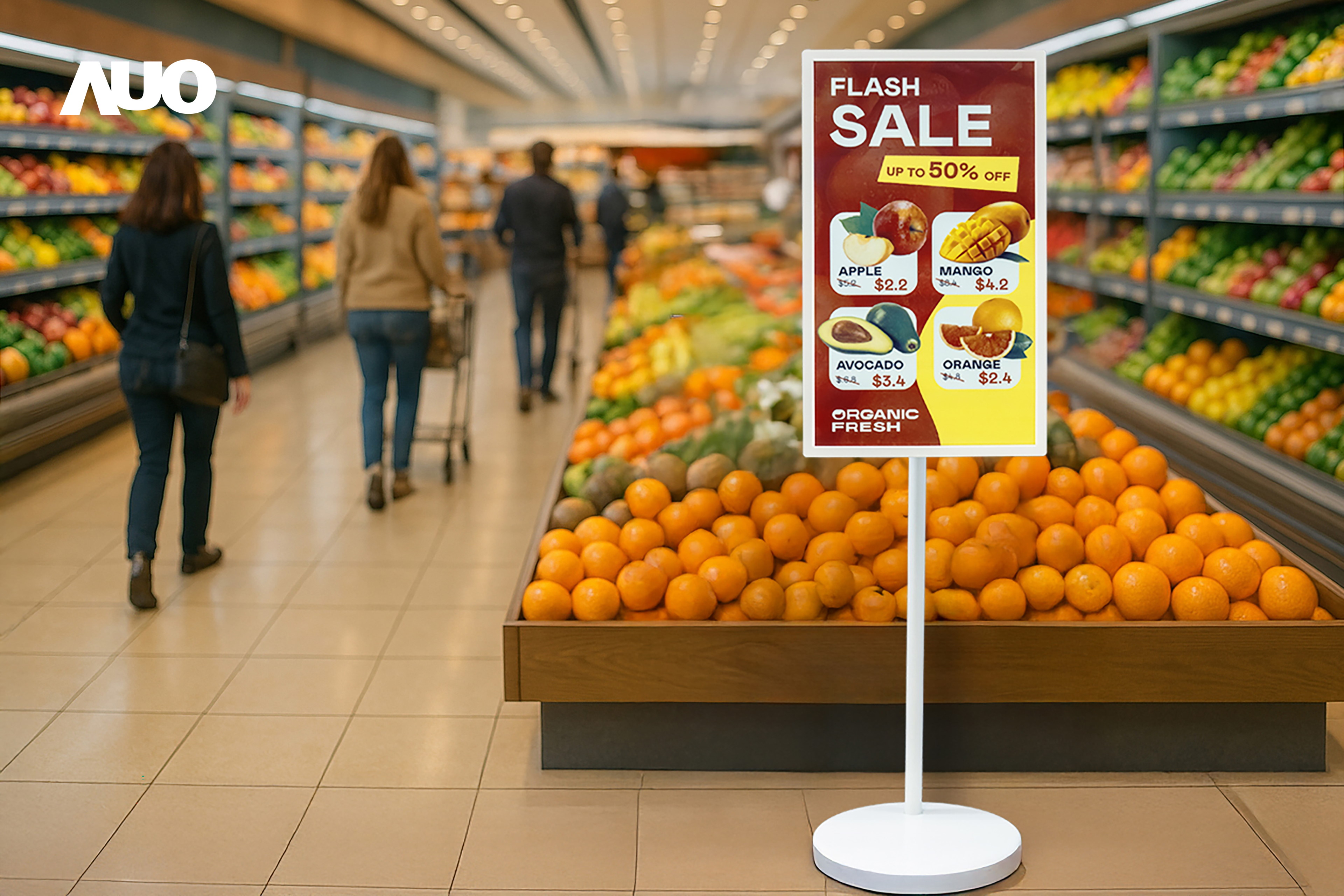 达擎首亮相低功耗、全彩的〝aecoPost电子纸解决方案〞，仅在更新画面时需要微量的电力驱动，无需布建电线的便捷设计，使其可灵活应用、随意置放，并可透过云端或行动装置app，轻松管理及排程广告内容，晋升店头营销利器。